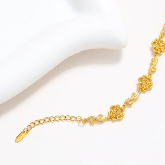 Copper Alloy Gold-plated Frosted Flower Branch Rose Bracelet Advanced Romantic - Velora