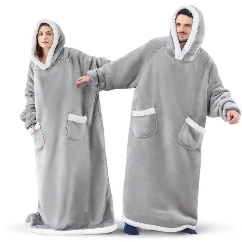 Fleece Oversized Hoodie Blanket Winter Warm Home Clothes Women Men Oversized Pullover With Pockets - Velora