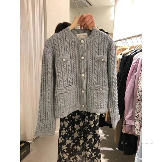 New Autumn Winter Ladies Button Twist Knit Sweater Cardigan - Velora