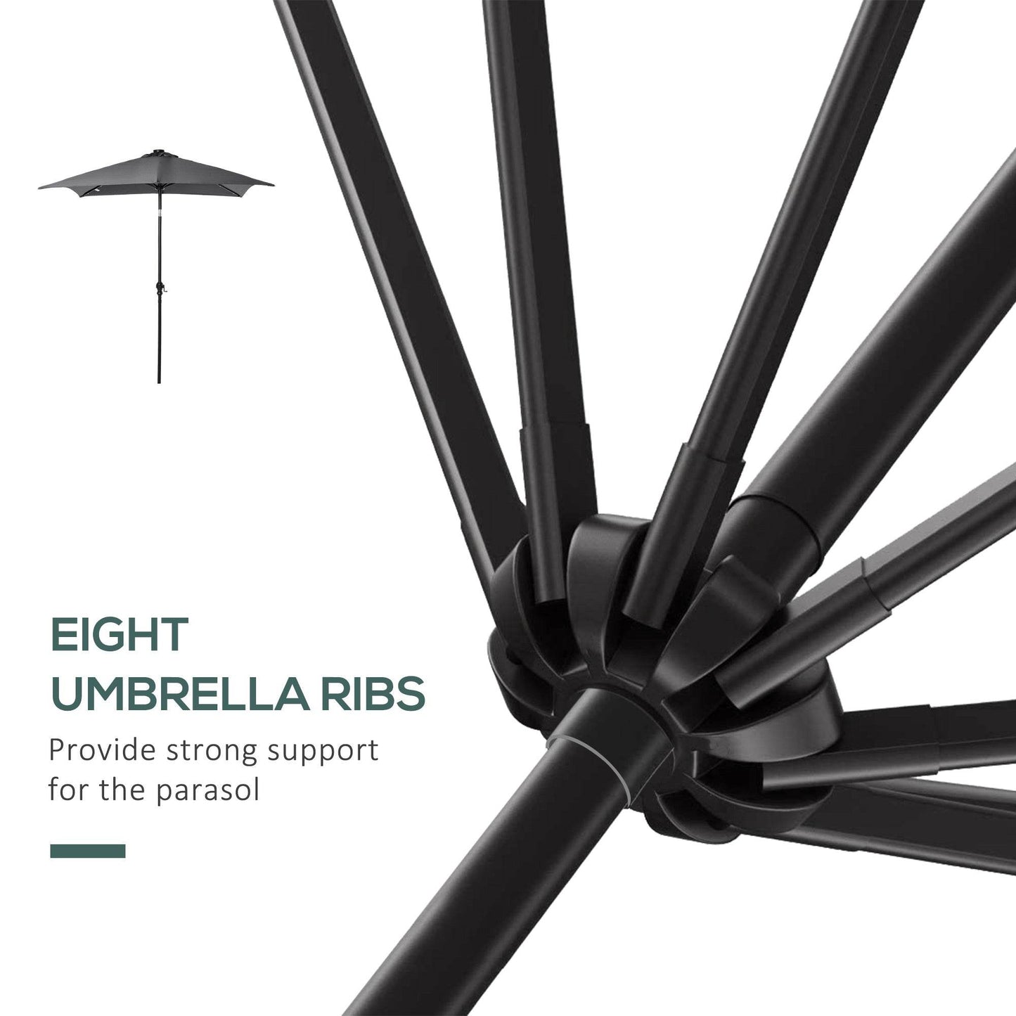 9 X 7 Ft Patio Umbrella Outdoor Table Market With Crank Solar LED Lights Tilt Button For Deck Dark Gray - Velora