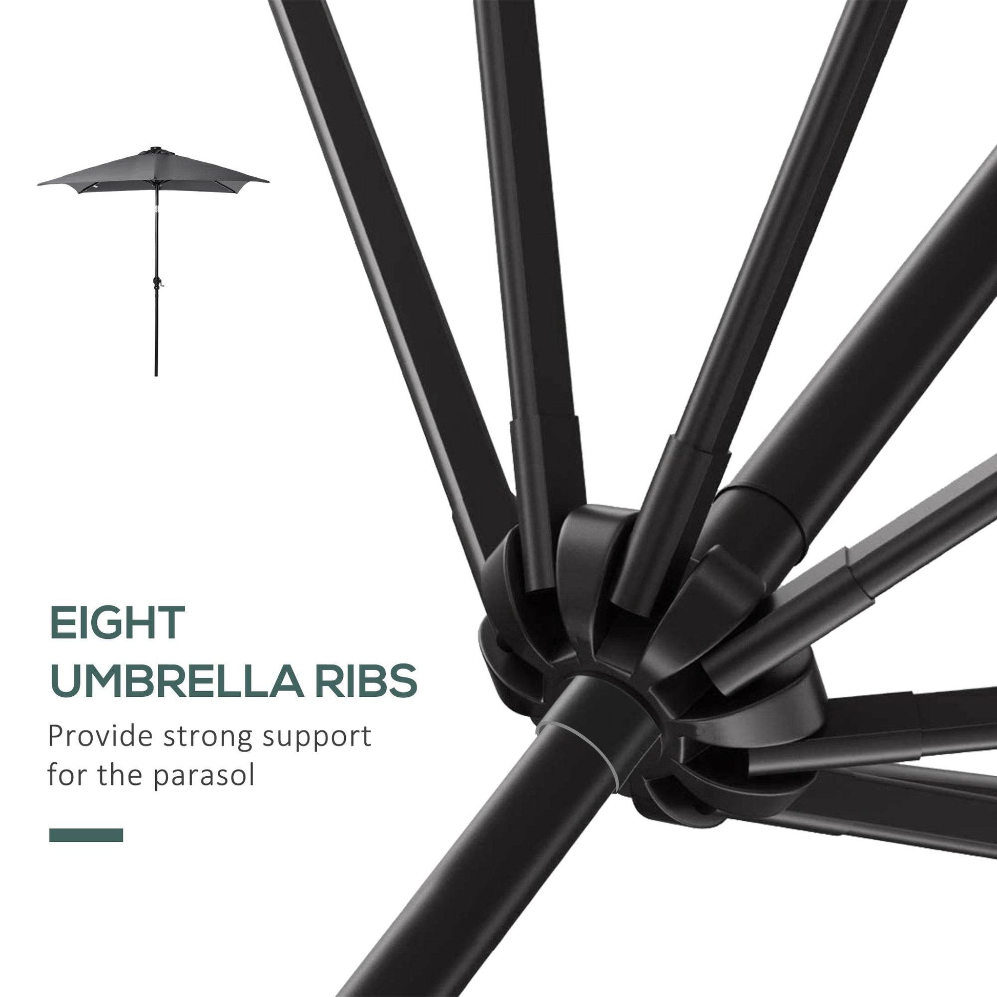 9 X 7 Ft Patio Umbrella Outdoor Table Market With Crank Solar LED Lights Tilt Button For Deck Dark Gray - Velora