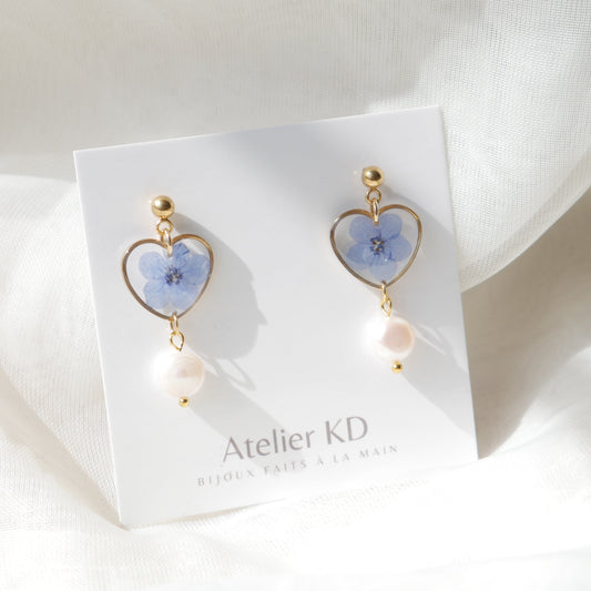 Boucles d'oreilles Perla myosotis - coeur - Velora