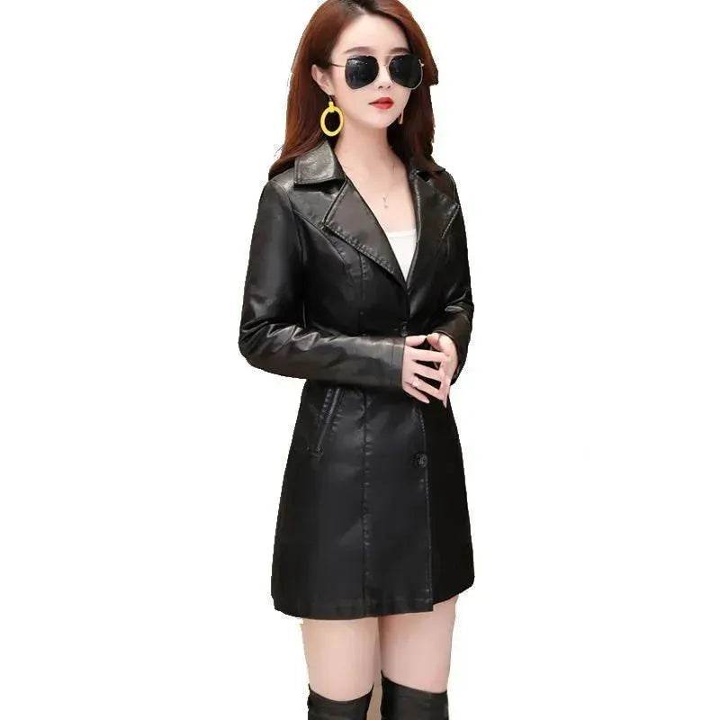 Elegant Fashion Slim fit Long Sleeve Leather Mini Blazer Dress - Velora