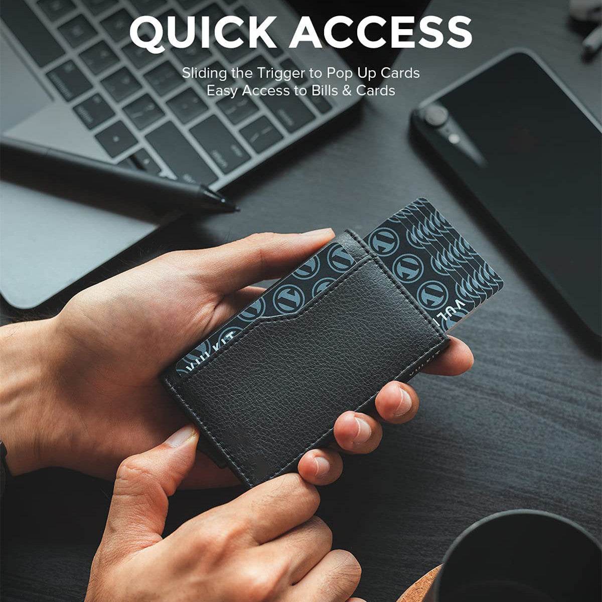 Credit Card Case With Double Id Window Rfid Blocking Automatic Leather Up Card Wallet - Velora