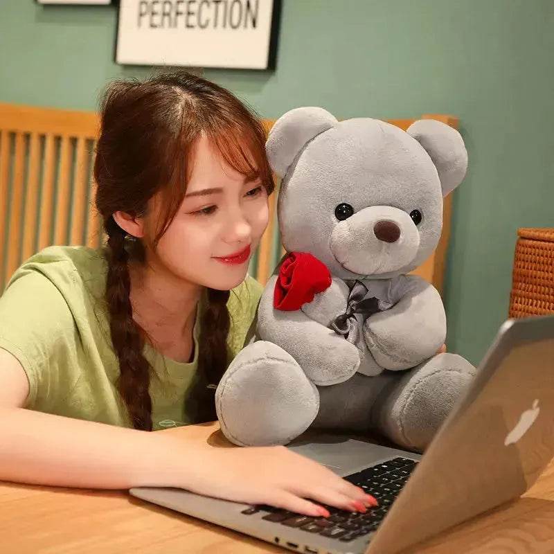New Lovely Hug Roses Teddy Bear Stuffed Soft Animal Dolls Nice Birthday Gift Girlfriend Valentine's Day - Velora