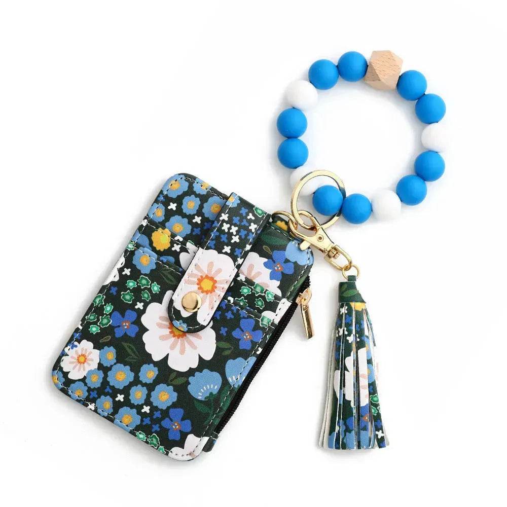Women's Flora Print Tassel Leather Card Holder Wallet - Velora