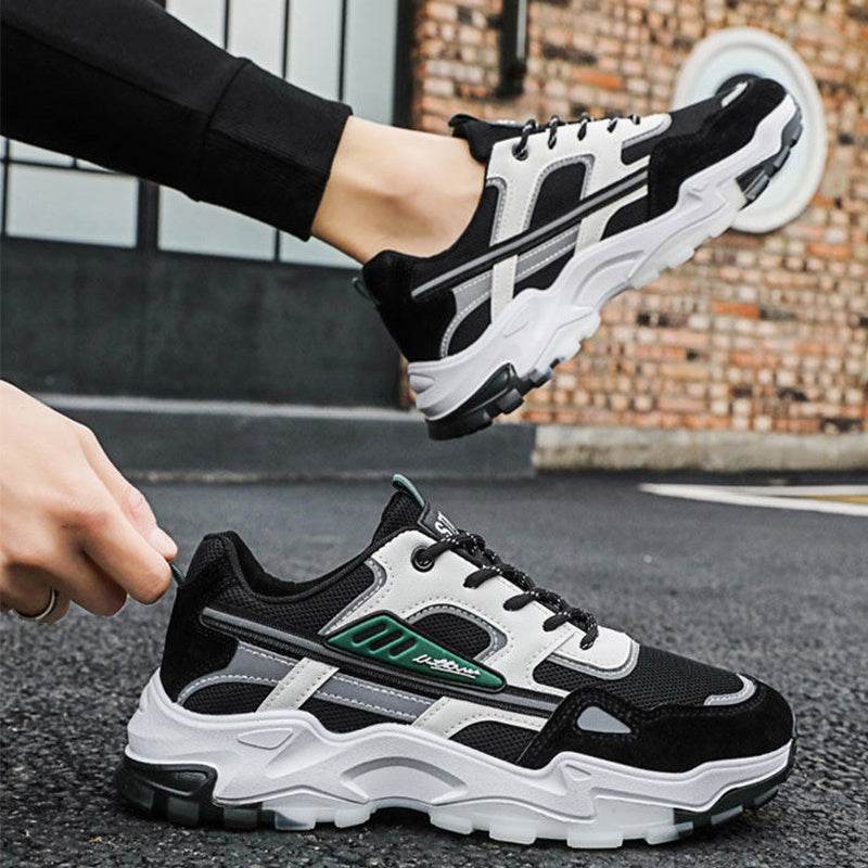 Black White Lace-up Sneakers Men Outdoor Breathable Csual Mesh Shoes Lightweight Running Sports Shoes - Velora
