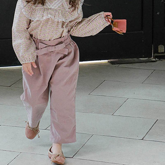 Children's Clothing Children Girls Flower Bud Waist Bow Slacks - Velora