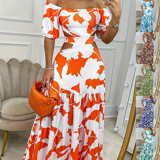 Off Shoulder Summer Maxi Dress Hollow out Cute Flowy dress - Velora