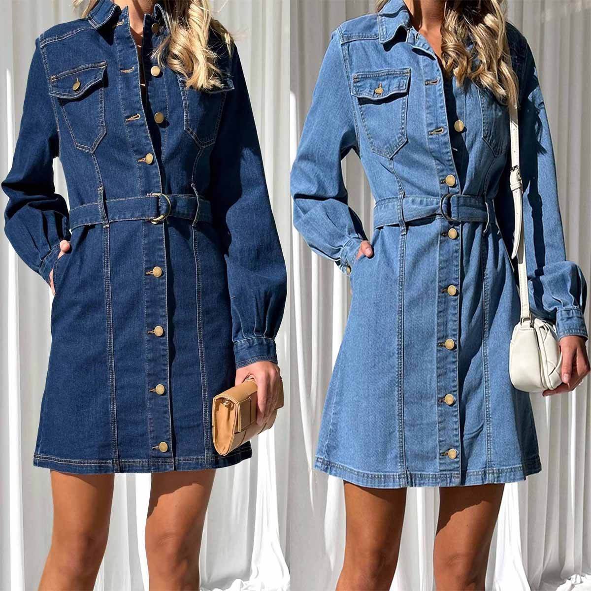 Fashion Casual Button Denim Dress Women - Velora
