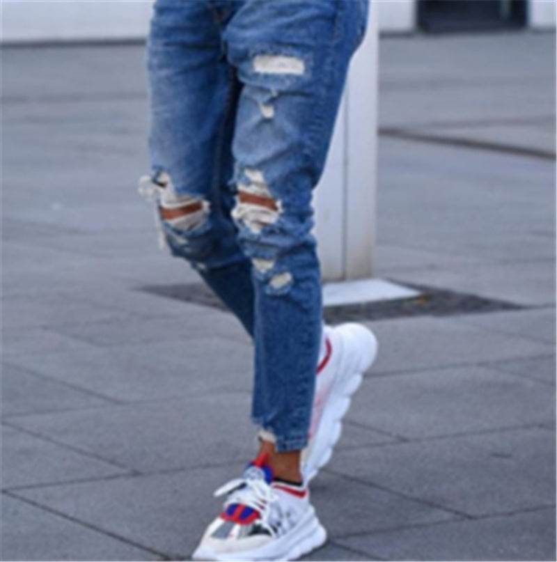 Men Fashion Ripped Hole Denim jeans pant trouser - Velora