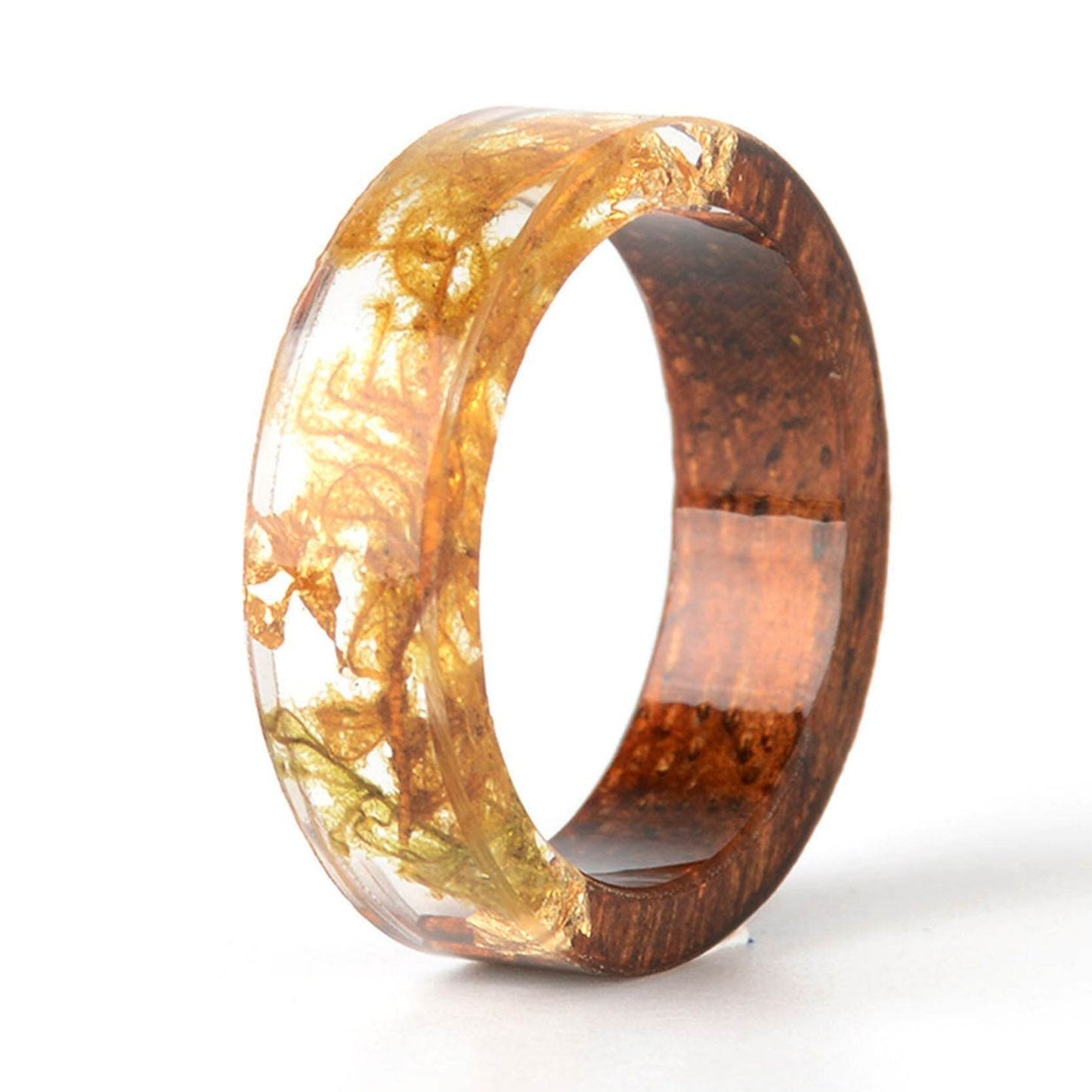 Handmade DIY romantic dry flower Real wood resin ring gold / silver paper inside ring women wedding party ring gifts for the lover - Velora