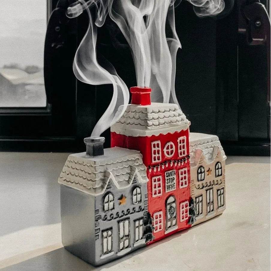 Christmas Small House Decorations Resin Winter Incense Cone Burner Decoration Landscape Decorative Gift - Velora