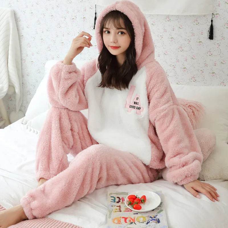Thick Warm Coral Velvet Pajamas Sets - Velora