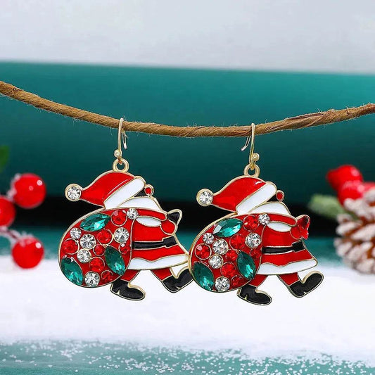 Personalized Cute Santa Claus Earrings With Colorful Rhinestones Ins Fashion Christmas Earrings For Women Jewelry - Velora
