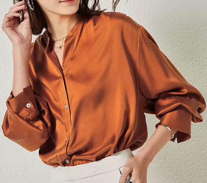 French Simplicity Loose And Lazy Style Silk Shirt For Women Autumn - Velora
