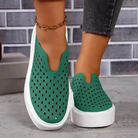 Fashion Hollow Flats Shoes Casual Versatile Thick Sole Slip-on Shallow Sneakers Shoes For Women - Velora