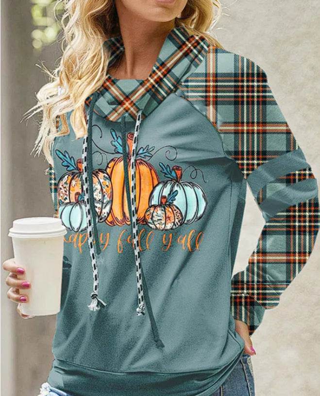 New Fashion Women's Pile Collar Printed Hoodie Pullover Top - Velora
