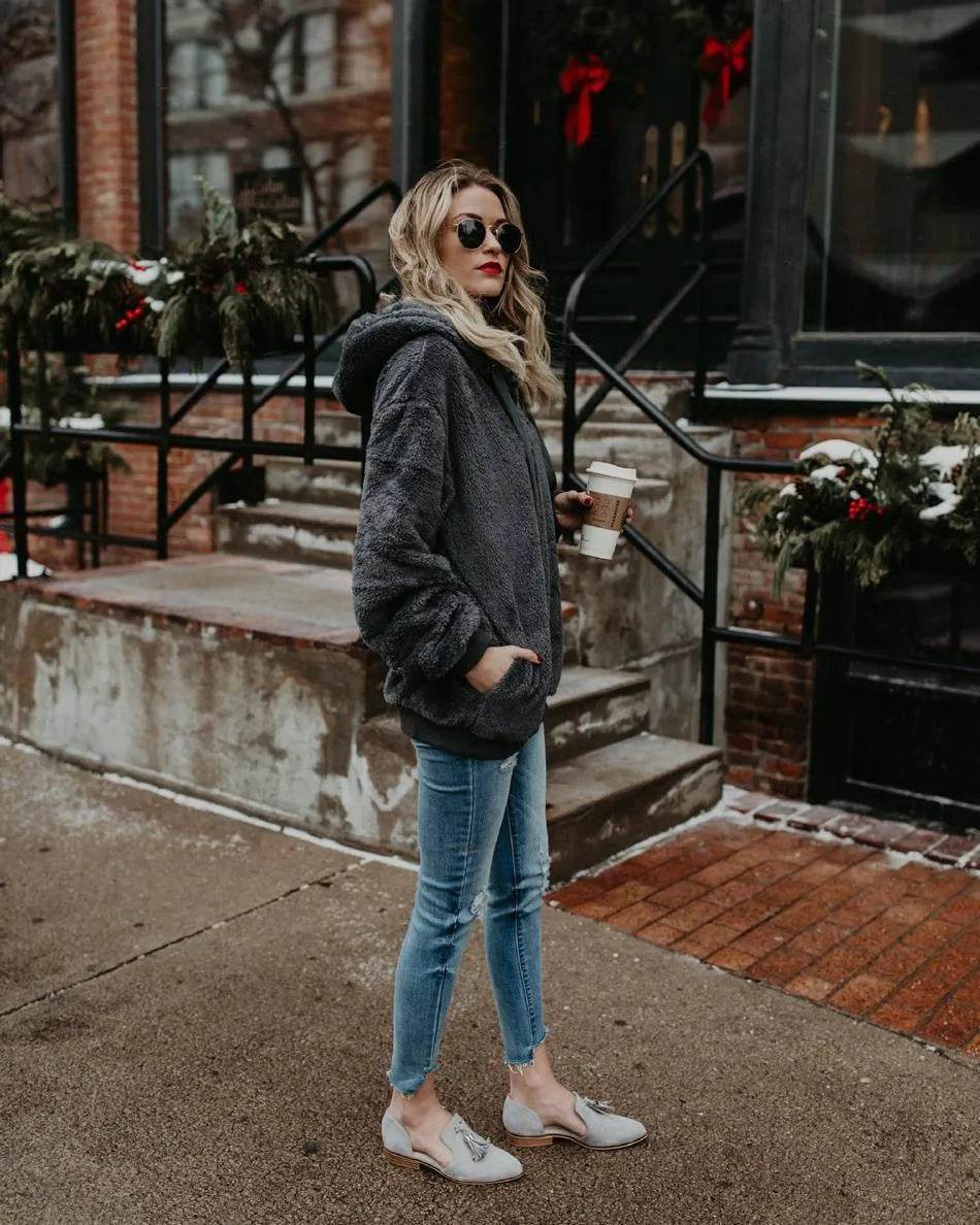 Women's Polerones Fleece Hoodie Pullover fall Winter Zipper Pocket Sweatshirt - Velora