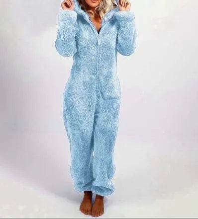 Women Polar Bear Winter hooded pajamas Jumpsuit Lounge wear Sleep wear - Velora