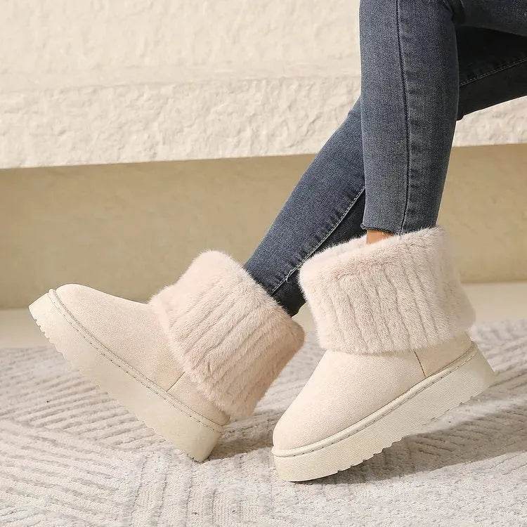Thick-soled Plush Snow Boots Winter Warm Mid-tube Furry Cotton Shoes For Women Short Boot - Velora