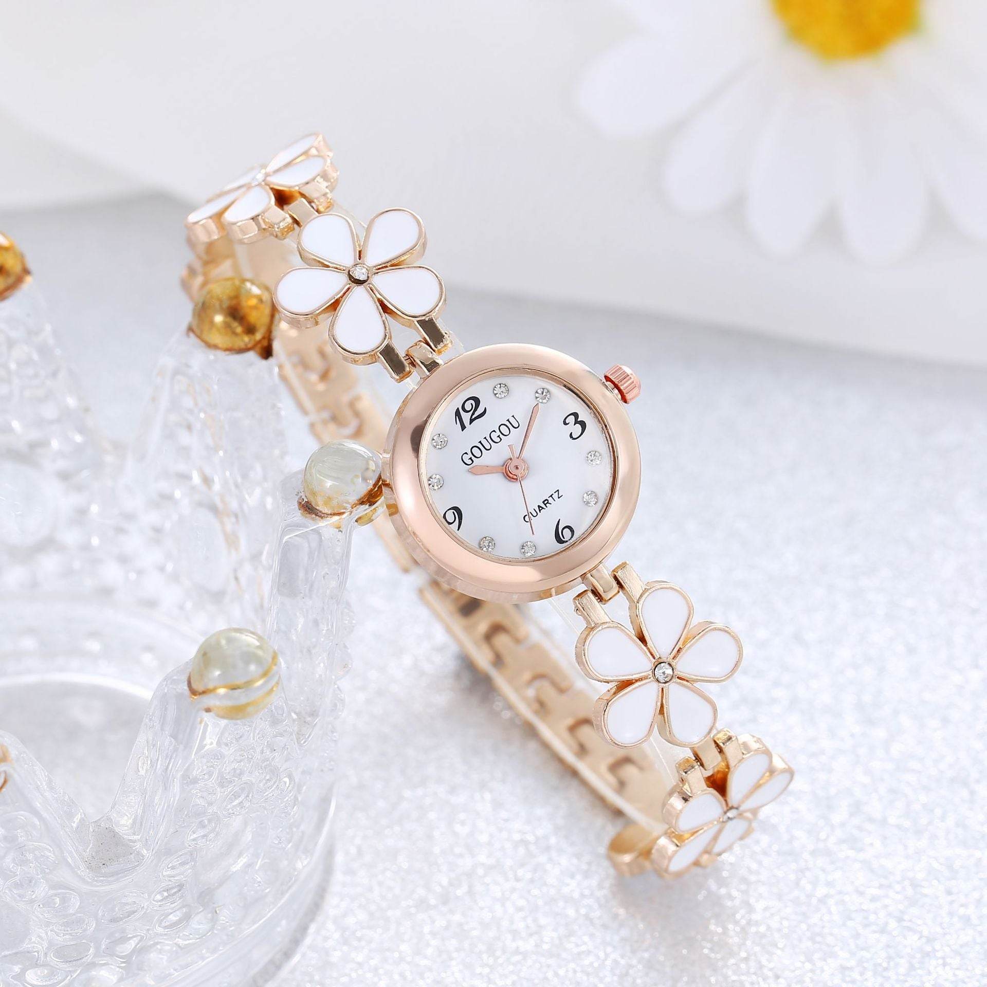 Women's Bracelet Watch Flower Disk Two-piece Bracelet Set - Velora