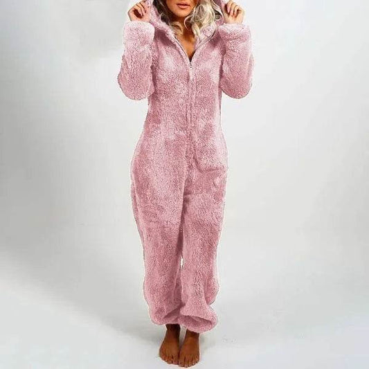 Women Polar Bear Winter hooded pajamas Jumpsuit Lounge wear Sleep wear - Velora