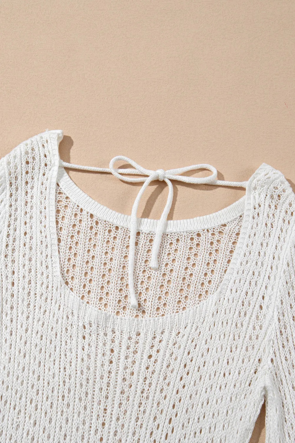 Hollow Out Bell Sleeve Drawstring Knit Cover Up Dress - Velora