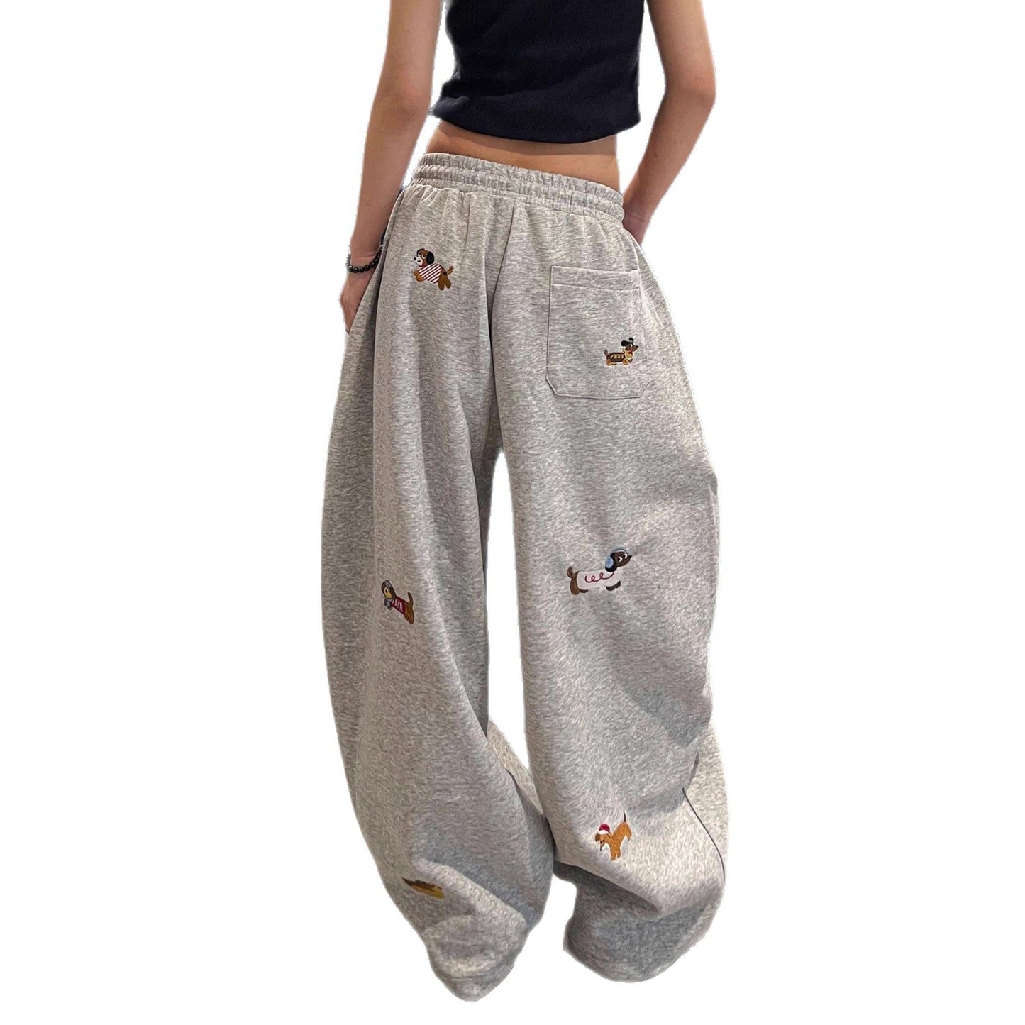 Embroidered Wide Leg Pants – Women's Loose Drape Slacks