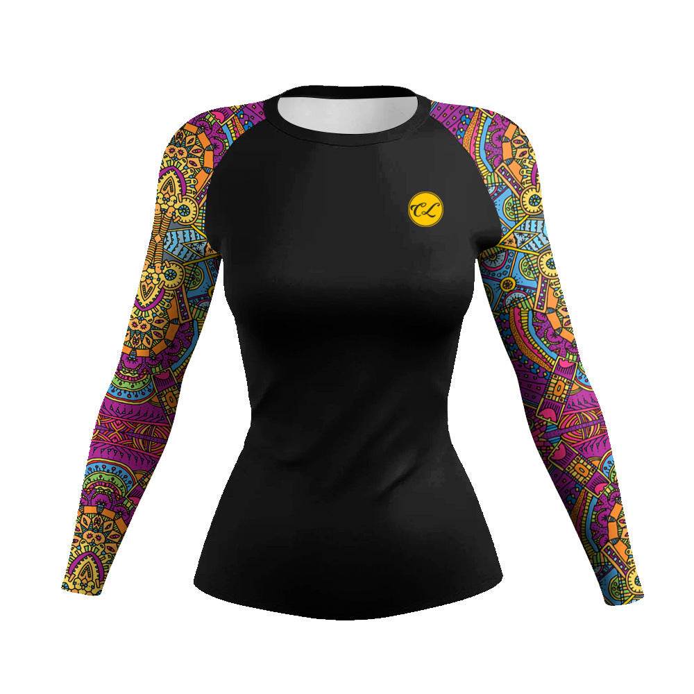 Printed Slim Fit Long Sleeve Workout Tops for Women - Velora