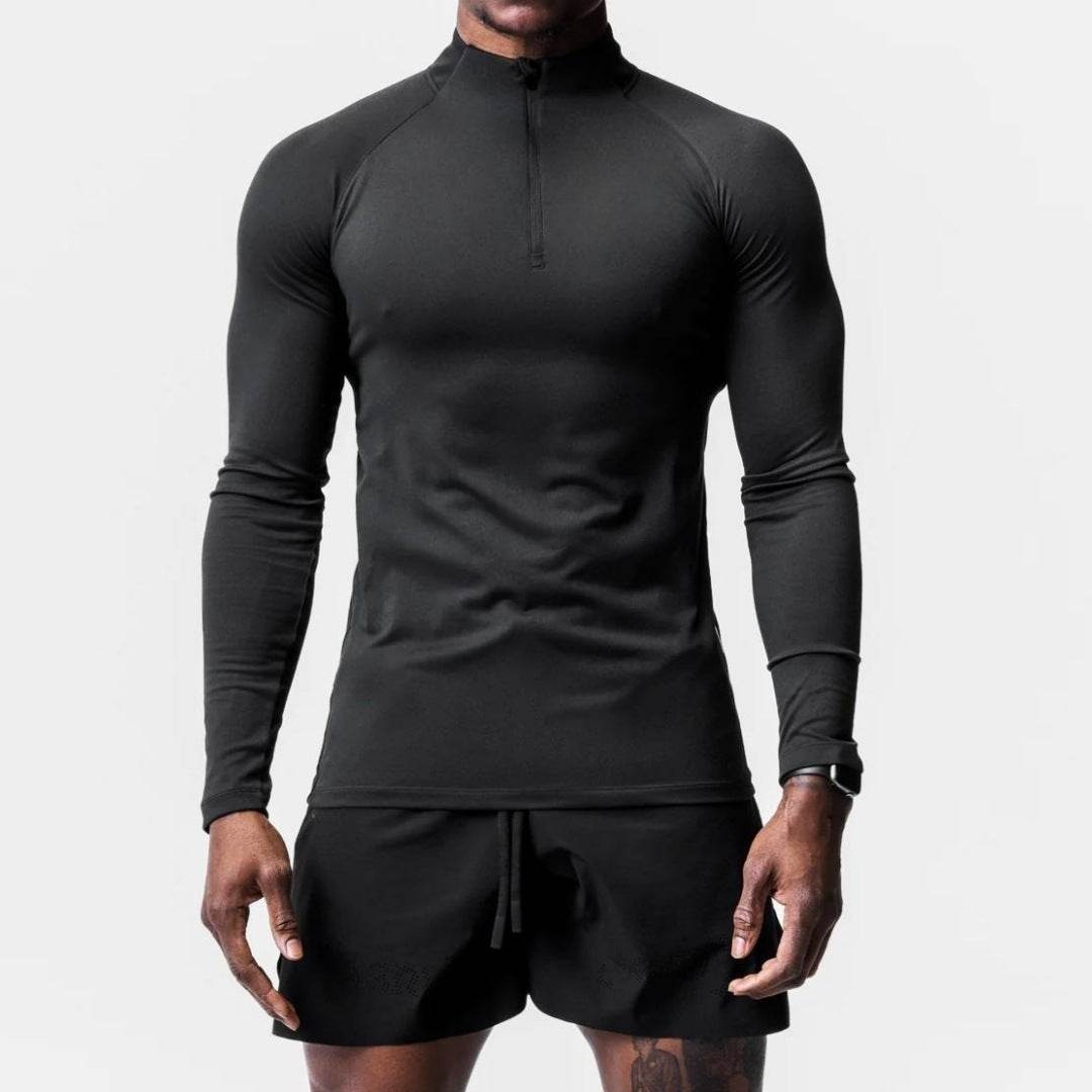 Men Quick Drying Long Sleeve Half Zip Activewear Muscle Fitted shirt Workout Gym T-shirt Top - Velora