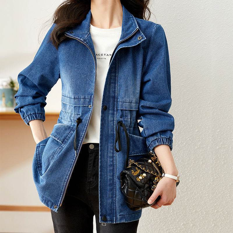 Fashion formal fitted Zip up Denim Jacket Women - Velora