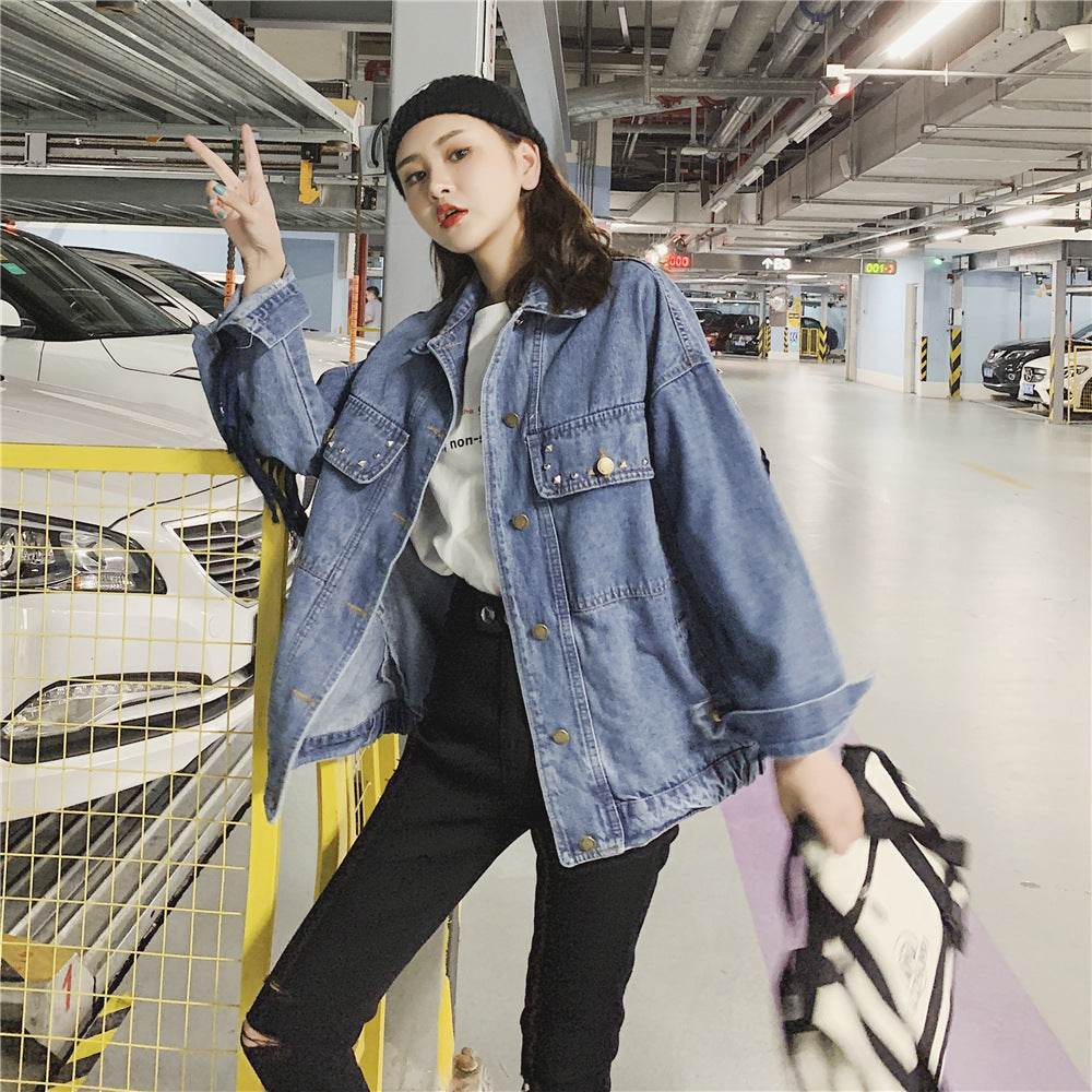 Elegant women Oversized Embroidered Tassel Fringe Denim Jacket - Velora