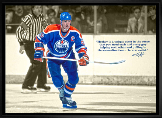 Wayne Gretzky Edmonton Oilers Framed 20x29 Skating Canvas with Quote Frameworth Sports Marketing