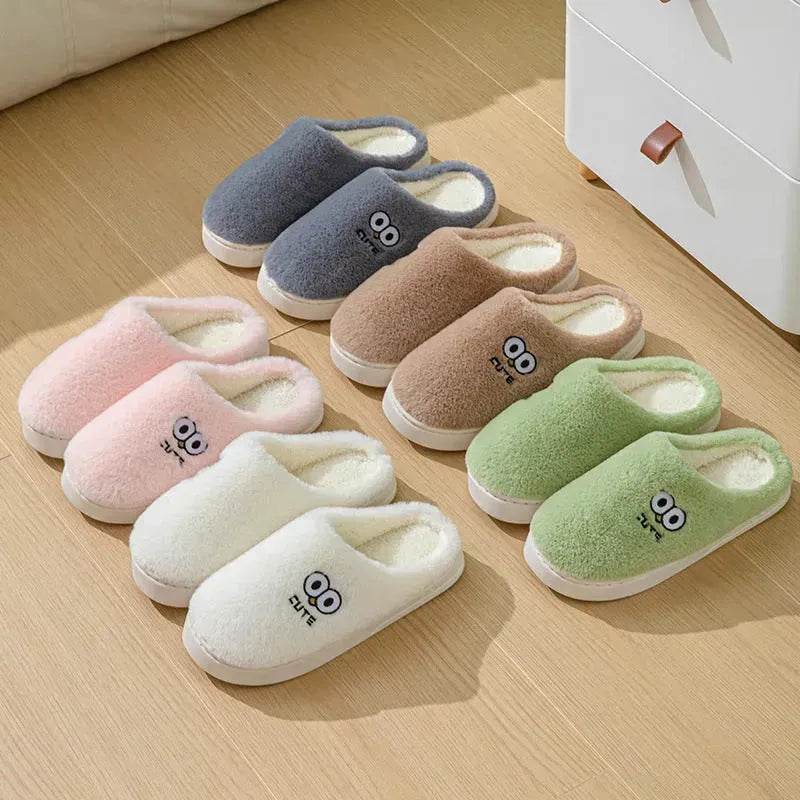 Cute Cartoon Big-eyes Slippers For Couples Winter Warm Non-slip Floor Bedroom Slipper Home Men And Women House Shoes - Velora