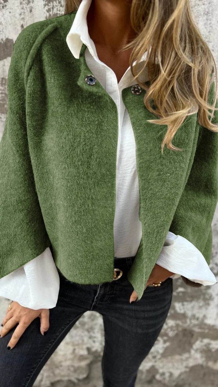 Women's Batwing Sleeve Cardigan Autumn And Winter Loose Short Cashmere Long Sleeve Coat - Velora
