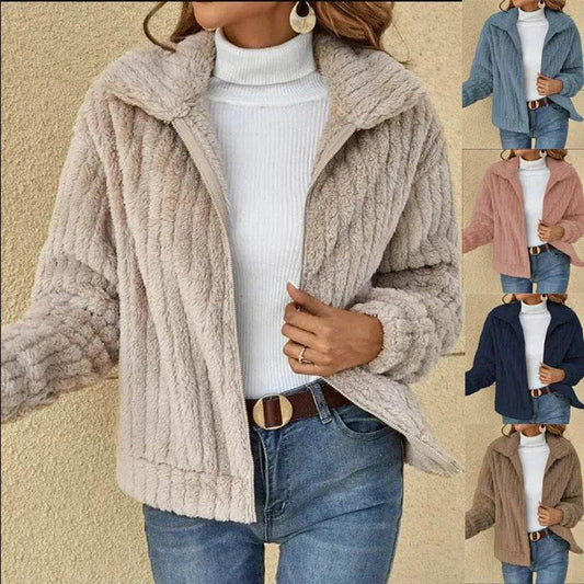 Fall Winter Casual Women Thick Fleece sherpa Lapel Cardigan sweater Jacket - Velora