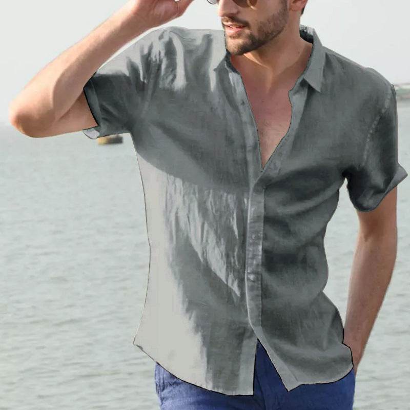 Summer Short-sleeved Shirt Casual Button Tops Men Clothing - Velora