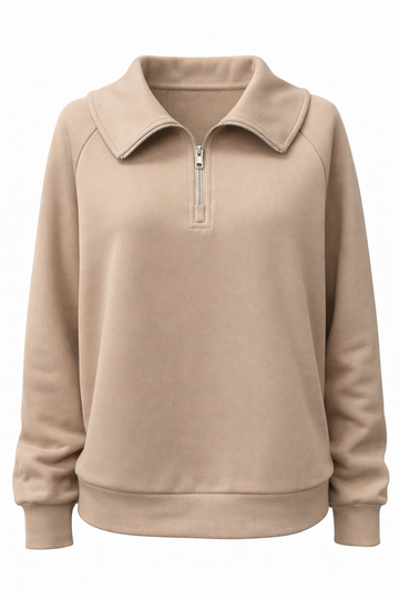 Maeve Luxeflow - Relaxed 3/4 Zip Top In Mocha Mousse