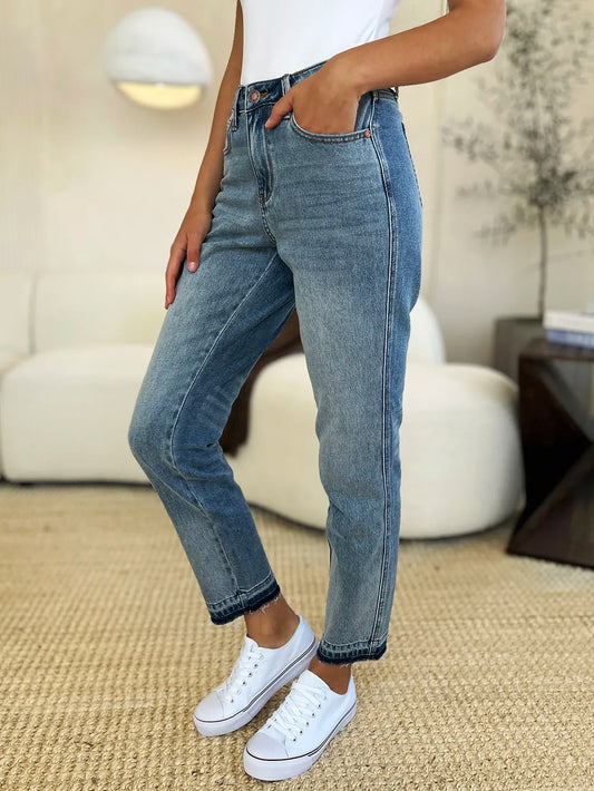 Judy Blue Full Size Mid Rise Rigid Magic Release Hem Jeans - Velora