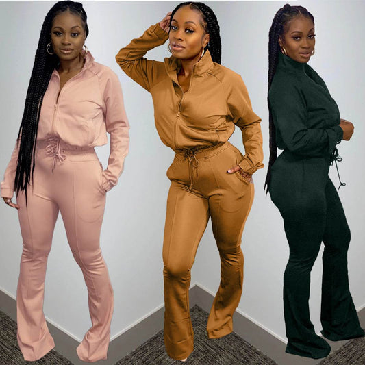 Women 2pcs Long sleeve Wide leg Pant set - Velora