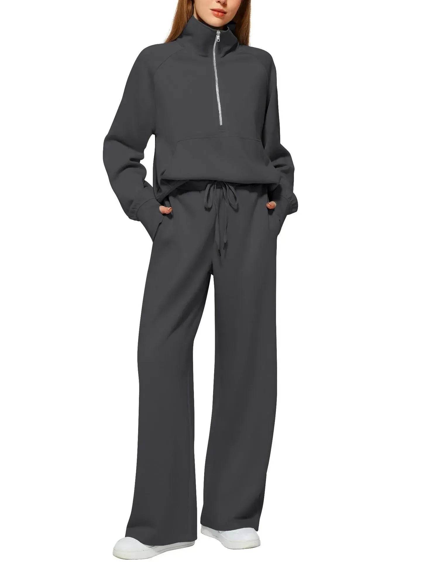 Plain Women Matching Casual Winter Tracksuit set joggers and hoodie set for women - Velora