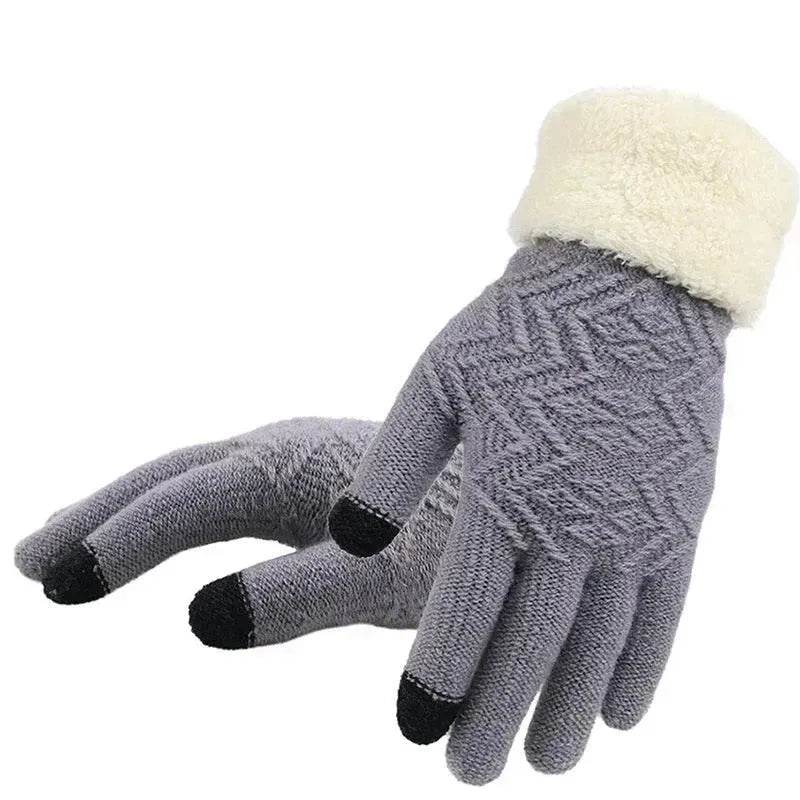 Winter knitted Woolen gloves Unisex thermal gloves faux fur gloves - Velora