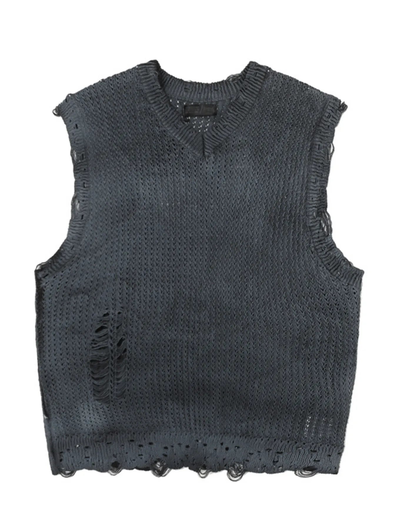 Men's Distressed Knit Vest with Frayed Edges - Velora