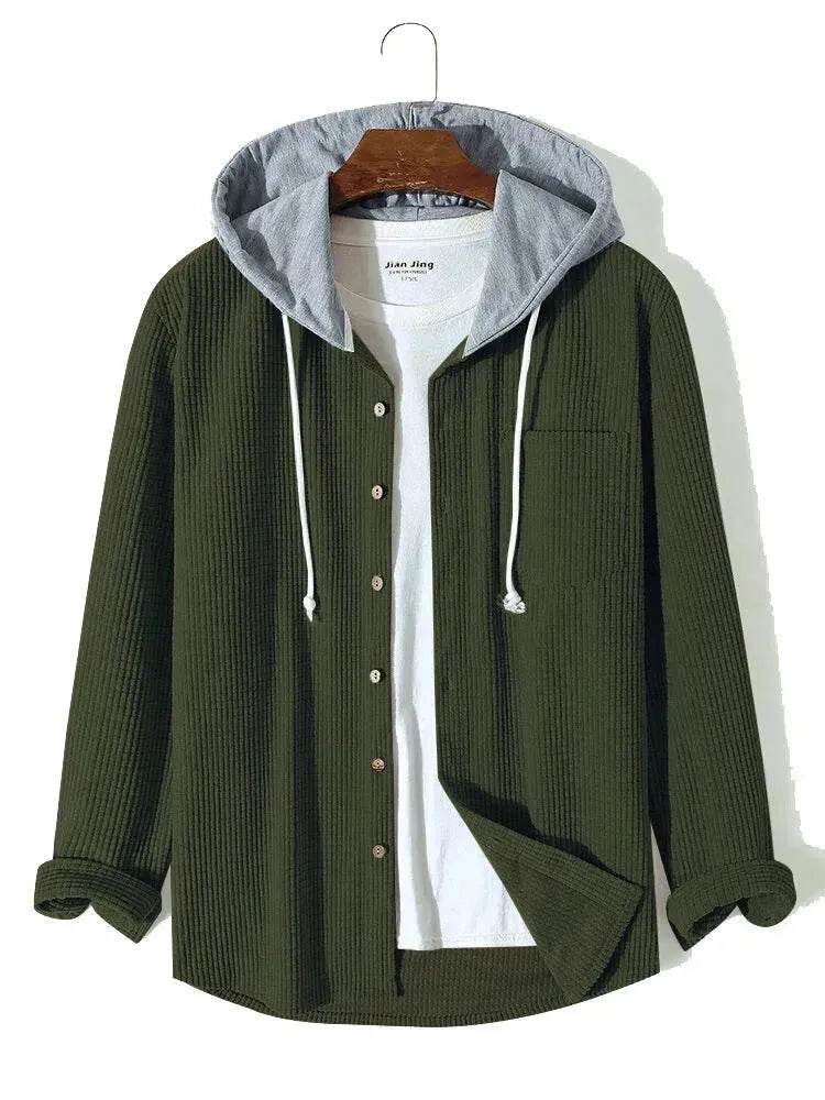 Men's Autumn And Button down Waffle Hoodie Cardigan - Velora