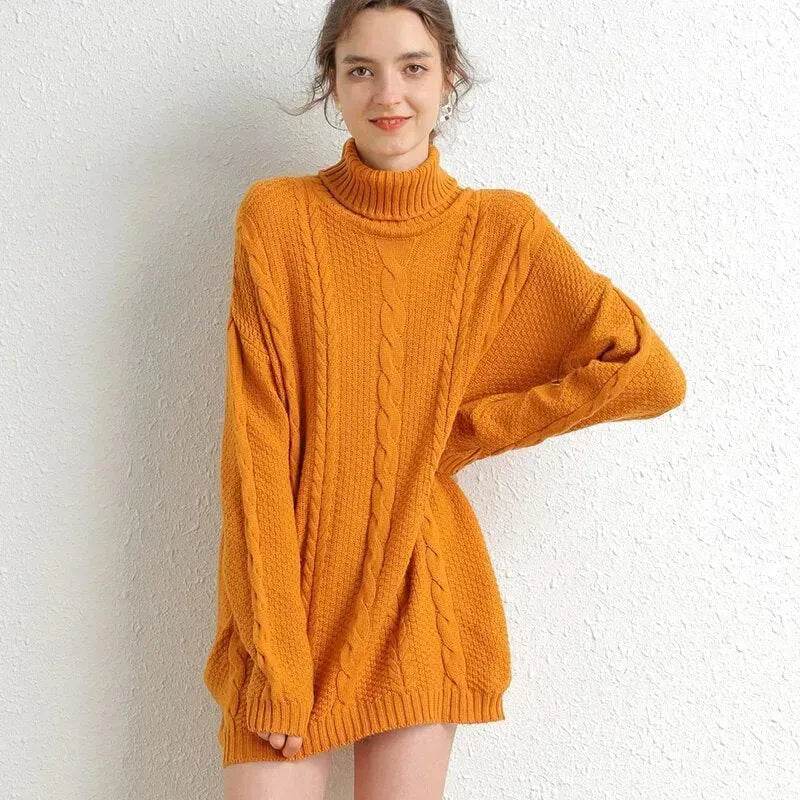 Oversize Knitted Mini turtleneck sweater dress Tunic sweater - Velora