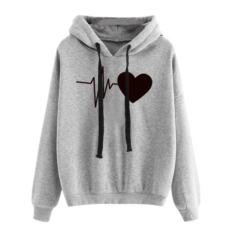 Unisex Heart Print Streetwear Hoodies sweatshirt Pullover Long Sleeve Clothes - Velora