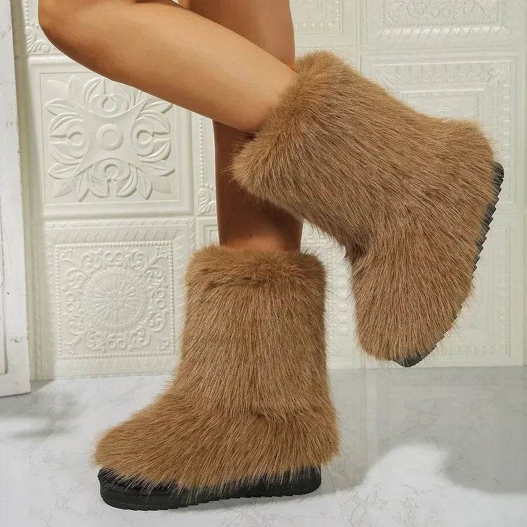 Fashion Long Plush Snow Boots Winter Warm Mid-tube Furry Cotton Shoes For Women Short Boot - Velora