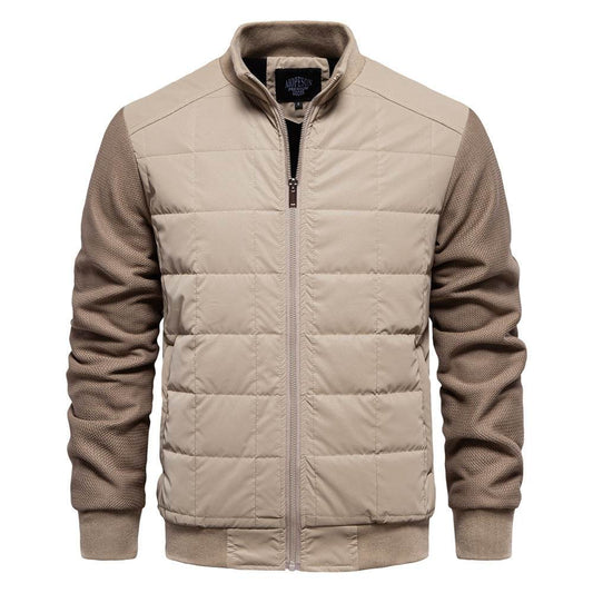 Fashion Stitching Coat Winter Personality Stand Collar Zipper Jacket Men's Clothing - Velora