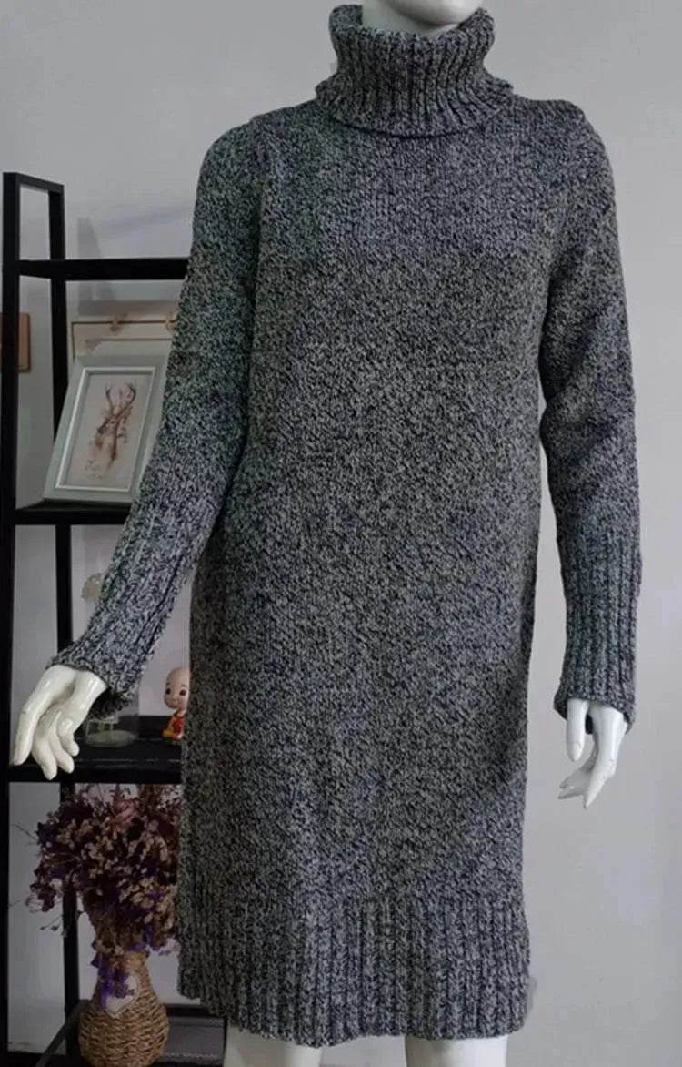 Autumn Winter Cashmere Mini High Neck Sweater Dress - Velora